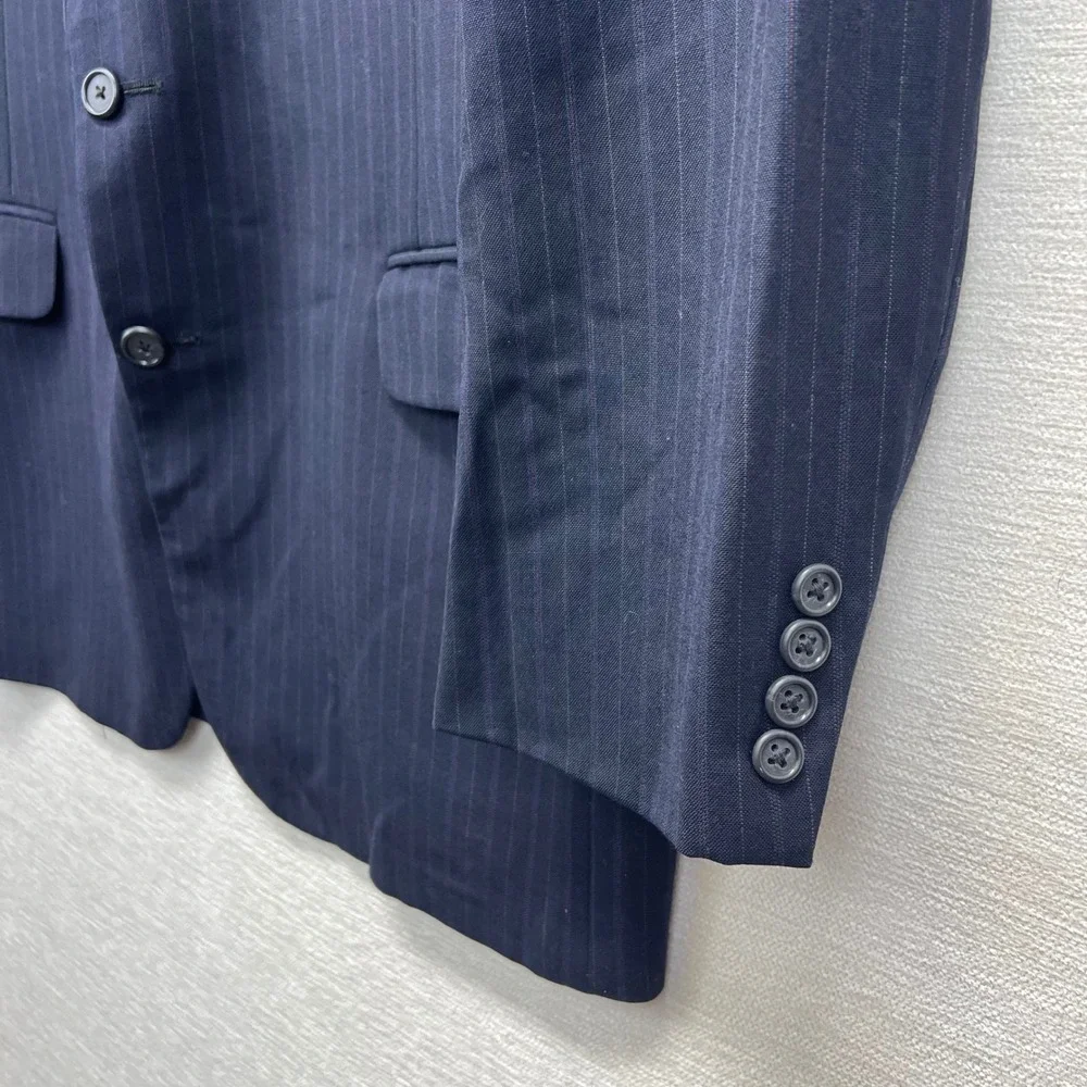 Daks London New York Wool‎ Blazer VTG Mens Navy Pinstripe Suit Jacket 44R USA